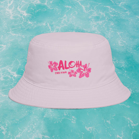 Aloha State of Mind Bucket Hat - Limited Release Design - Pink Hibiscus Tropical Vacation Summer Sun Hat Mindkin & Co.
