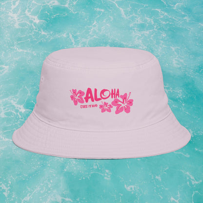 Aloha State of Mind Bucket Hat - Limited Release Design - Pink Hibiscus Tropical Vacation Summer Sun Hat  Mindkin & Co. 
