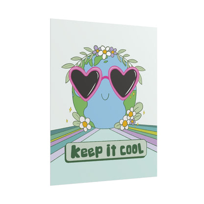 Keep It Cool Earth Poster – Retro Cute Planet Wall Art Print with Heart Sunglasses, Pastel Aesthetic Home Decor, Nature Illustration Gift Mindkin & Co
