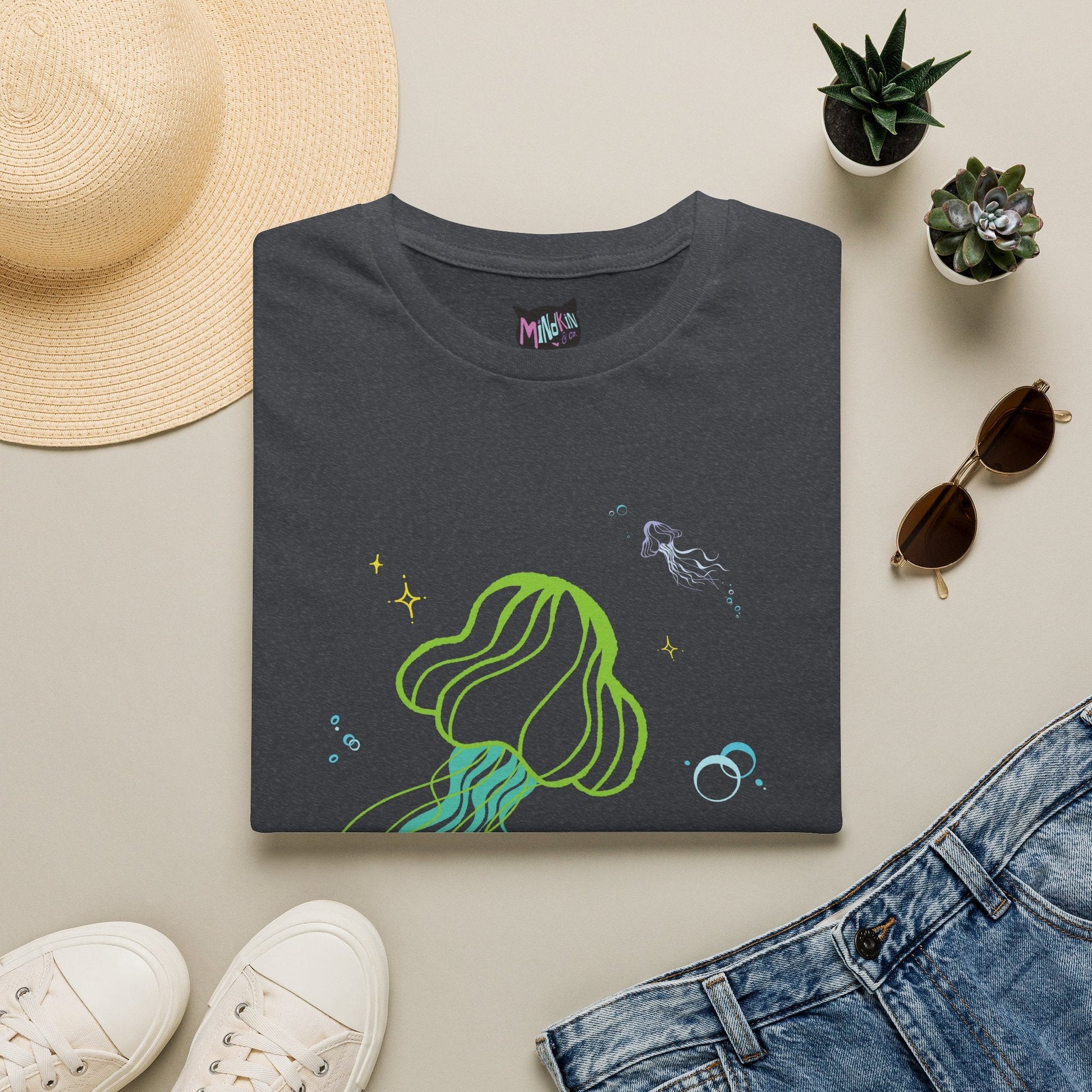 Jellyfish Graphic T-Shirt - Neon Ocean Minimalist Tee  Mindkin & Co. 