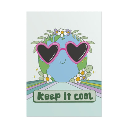 Keep It Cool Earth Poster – Retro Cute Planet Wall Art Print with Heart Sunglasses, Pastel Aesthetic Home Decor, Nature Illustration Gift Mindkin & Co