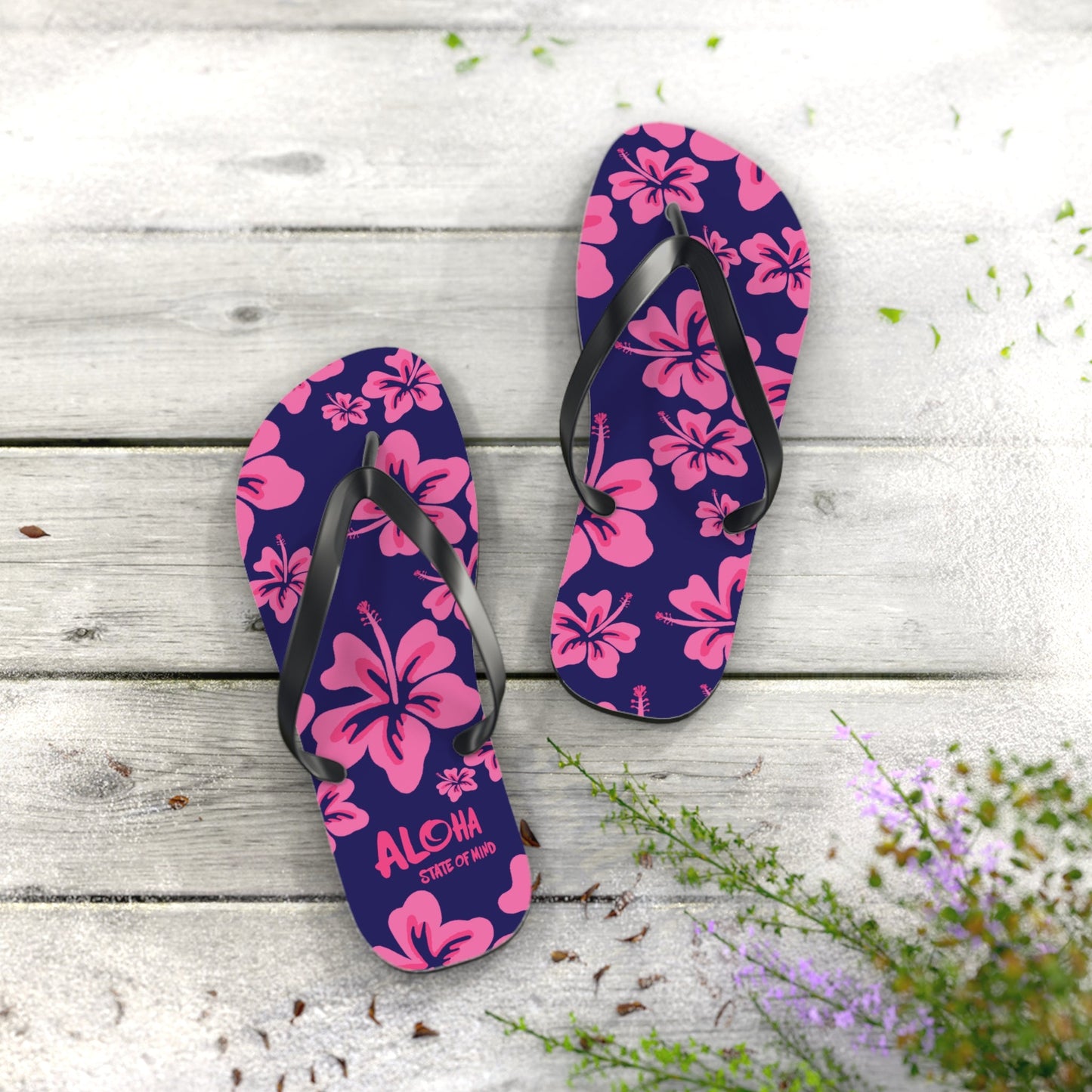 Hibiscus Aloha Flip Flops - Tropical Pink Floral Beach Sandals  Mindkin & Co. 