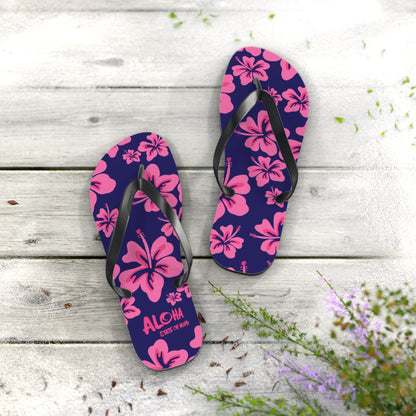 Hibiscus Aloha Flip Flops - Tropical Pink Floral Beach Sandals  Mindkin & Co. 