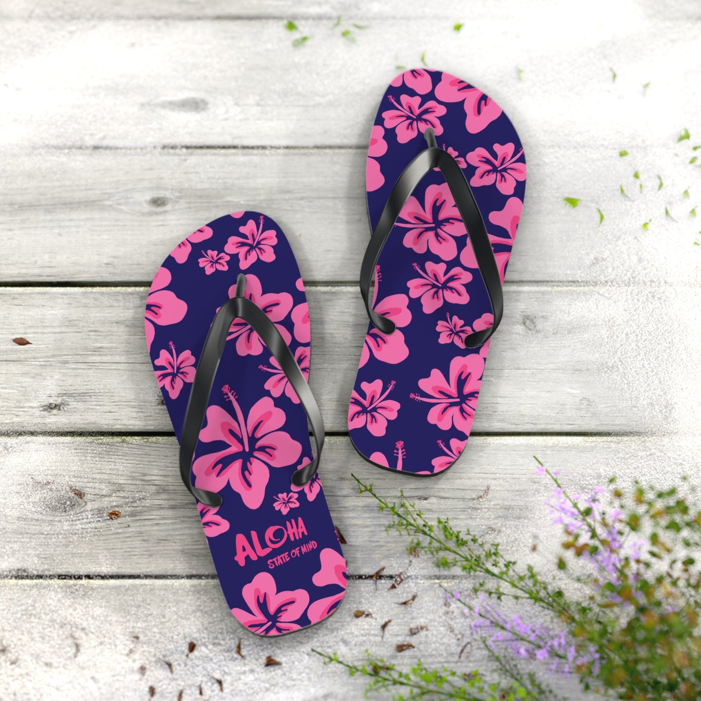 Hibiscus Aloha Flip Flops - Tropical Pink Floral Beach Sandals  Mindkin & Co. 