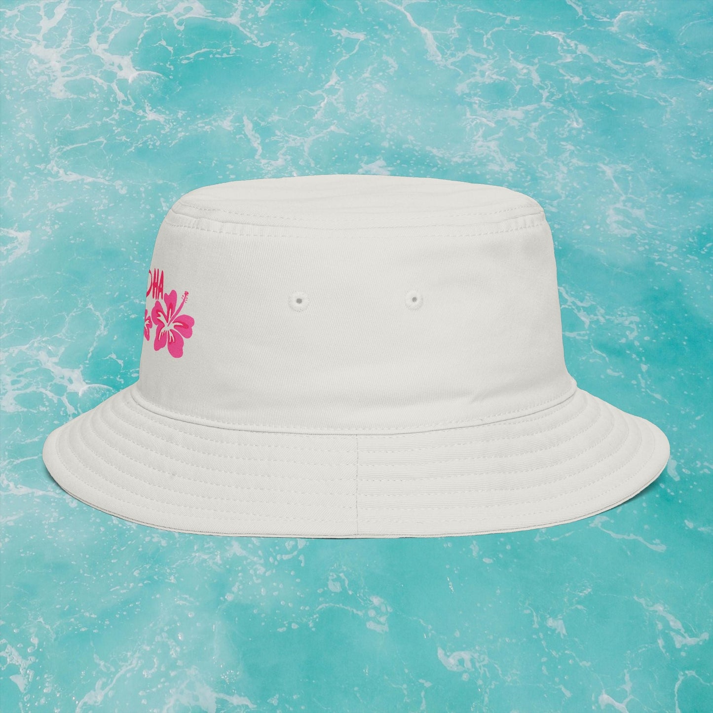 Aloha State of Mind Bucket Hat - Limited Release Design - Pink Hibiscus Tropical Vacation Summer Sun Hat  Mindkin & Co. 
