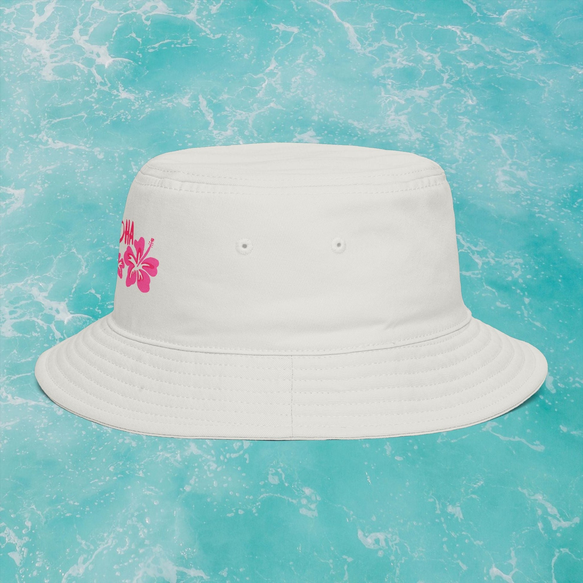 Aloha State of Mind Bucket Hat - Limited Release Design - Pink Hibiscus Tropical Vacation Summer Sun Hat  Mindkin & Co. 