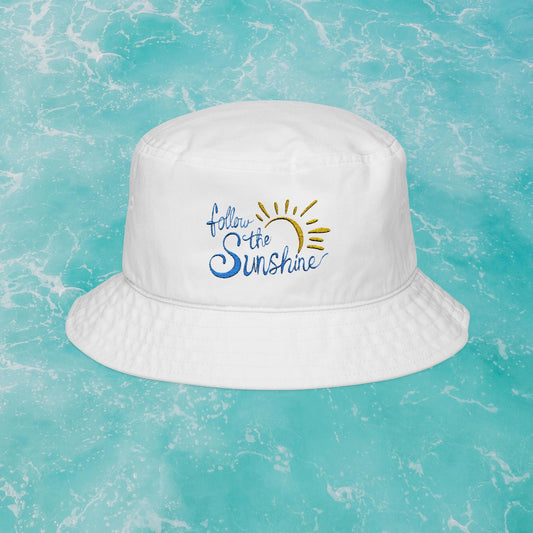 Embroidered "Follow the Sunshine" Bucket Hat - Sunny Beach & Summer Vacation Hat  Mindkin & Co. 