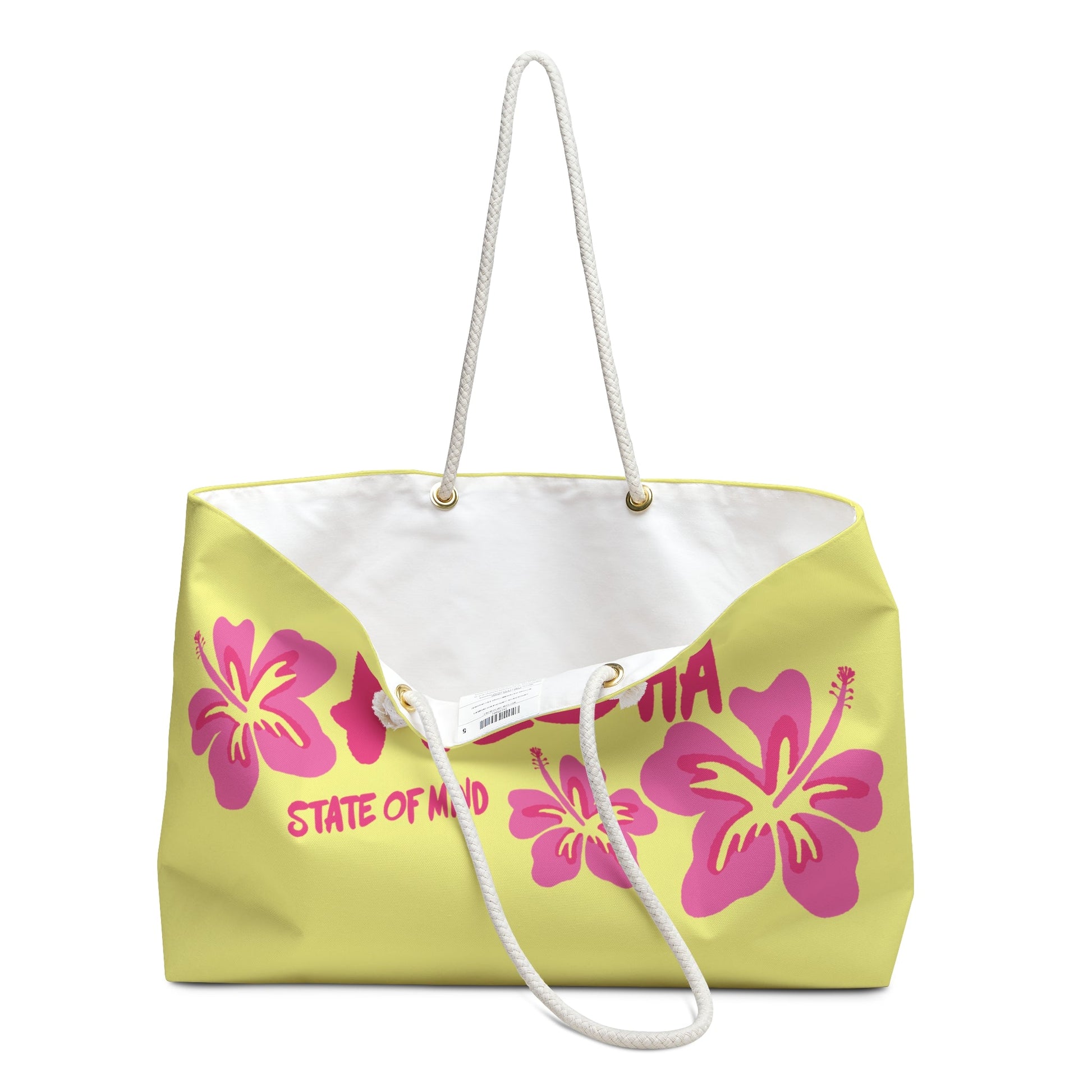 Aloha State of Mind Beach Bag - Tropical Hibiscus Hawaiian Vacation Weekender Tote Bag  Mindkin & Co. 