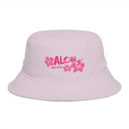 Aloha State of Mind Bucket Hat - Limited Release Design - Pink Hibiscus Tropical Vacation Summer Sun Hat  Mindkin & Co. 