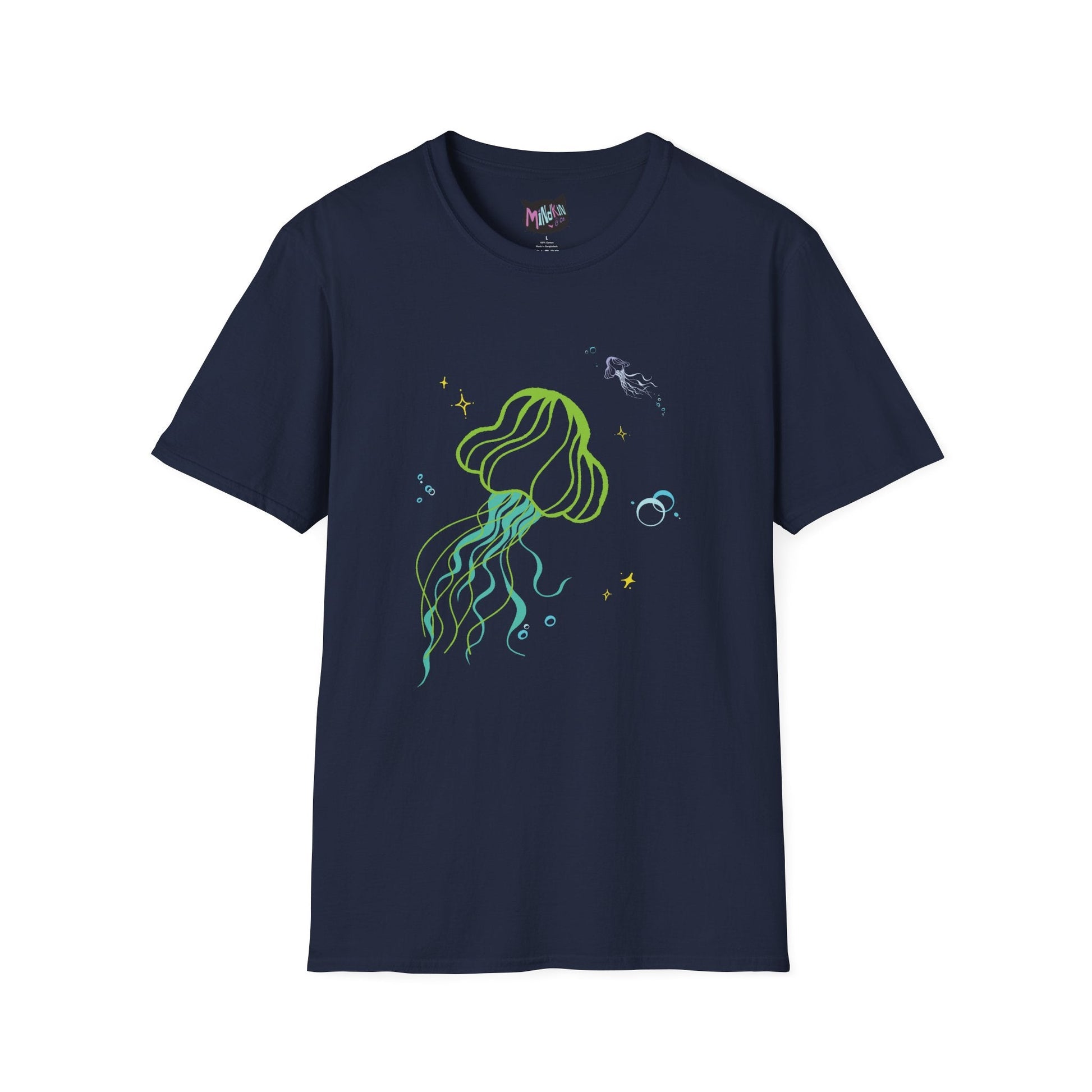 Jellyfish Graphic T-Shirt - Neon Ocean Minimalist Tee  Mindkin & Co. 