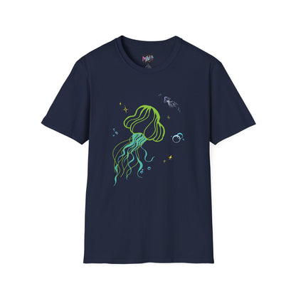 Jellyfish Graphic T-Shirt - Neon Ocean Minimalist Tee  Mindkin & Co. 