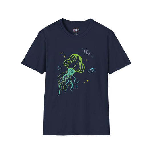 Jellyfish Graphic T-Shirt - Neon Ocean Minimalist Tee  Mindkin & Co. 