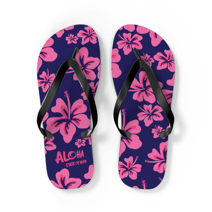 Hibiscus Aloha Flip Flops - Tropical Pink Floral Beach Sandals  Mindkin & Co. 