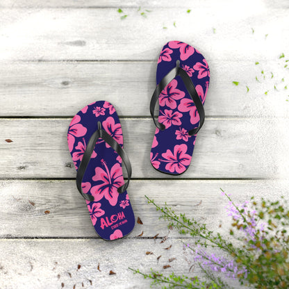 Hibiscus Aloha Flip Flops - Tropical Pink Floral Beach Sandals  Mindkin & Co. 