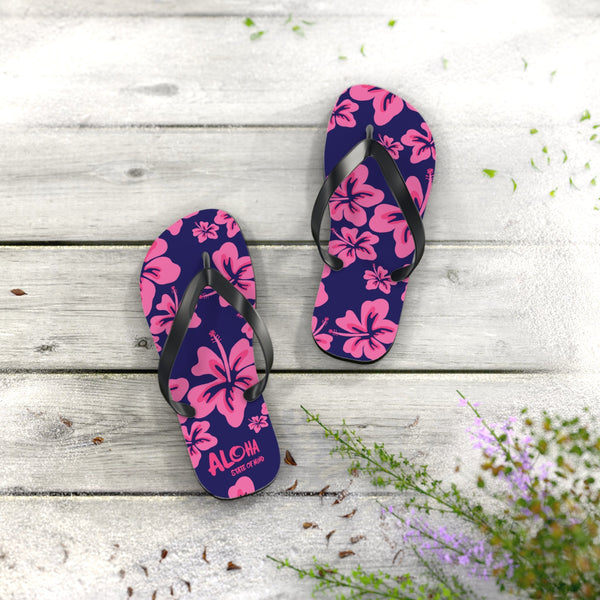 Hibiscus Aloha Flip Flops - Tropical Pink Floral Beach Sandals  Mindkin & Co. 