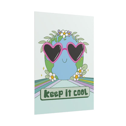 Keep It Cool Earth Poster – Retro Cute Planet Wall Art Print with Heart Sunglasses, Pastel Aesthetic Home Decor, Nature Illustration Gift Mindkin & Co
