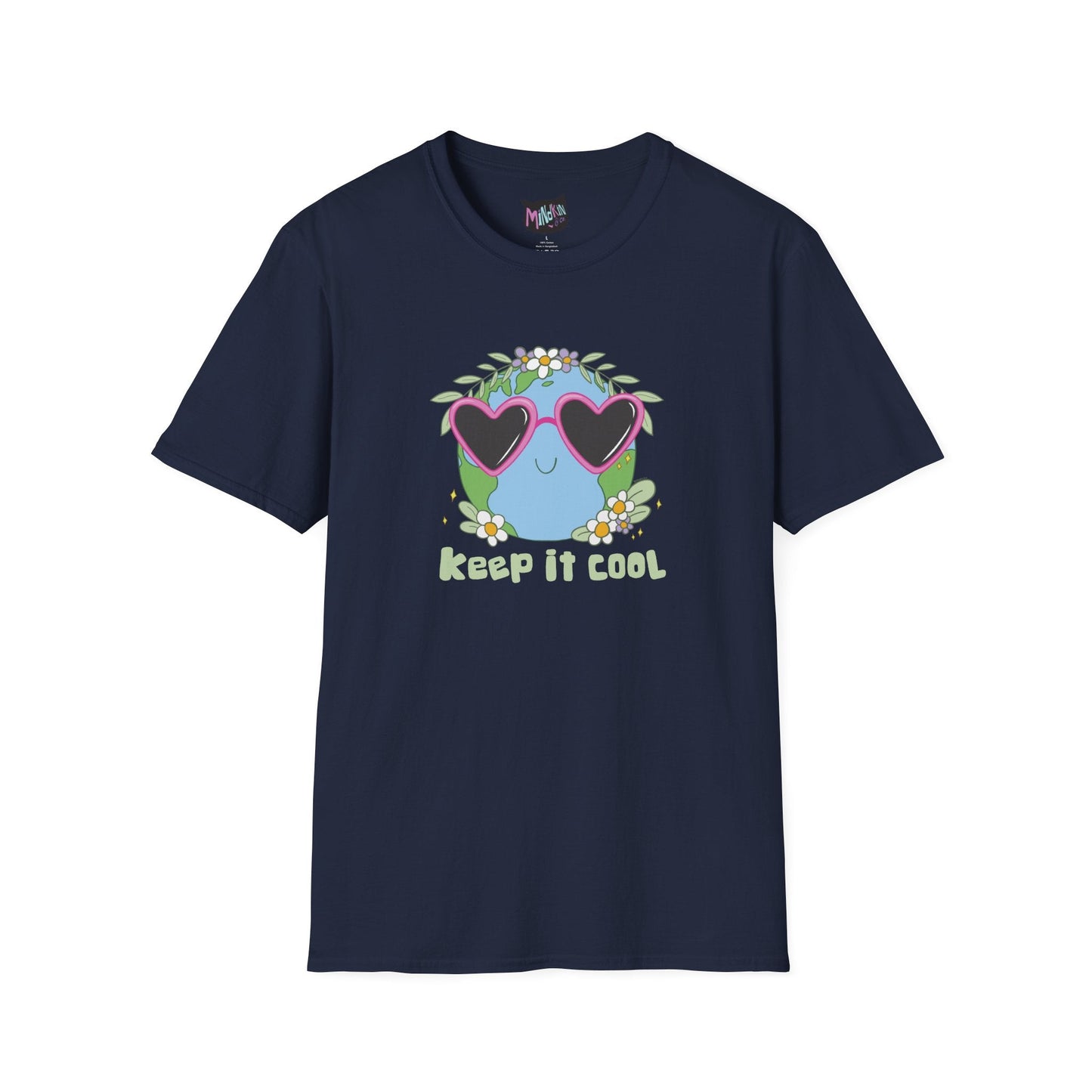 Keep It Cool Earth Graphic T-Shirt – Cute Heart Sunglasses Design Tee  Mindkin & Co. 
