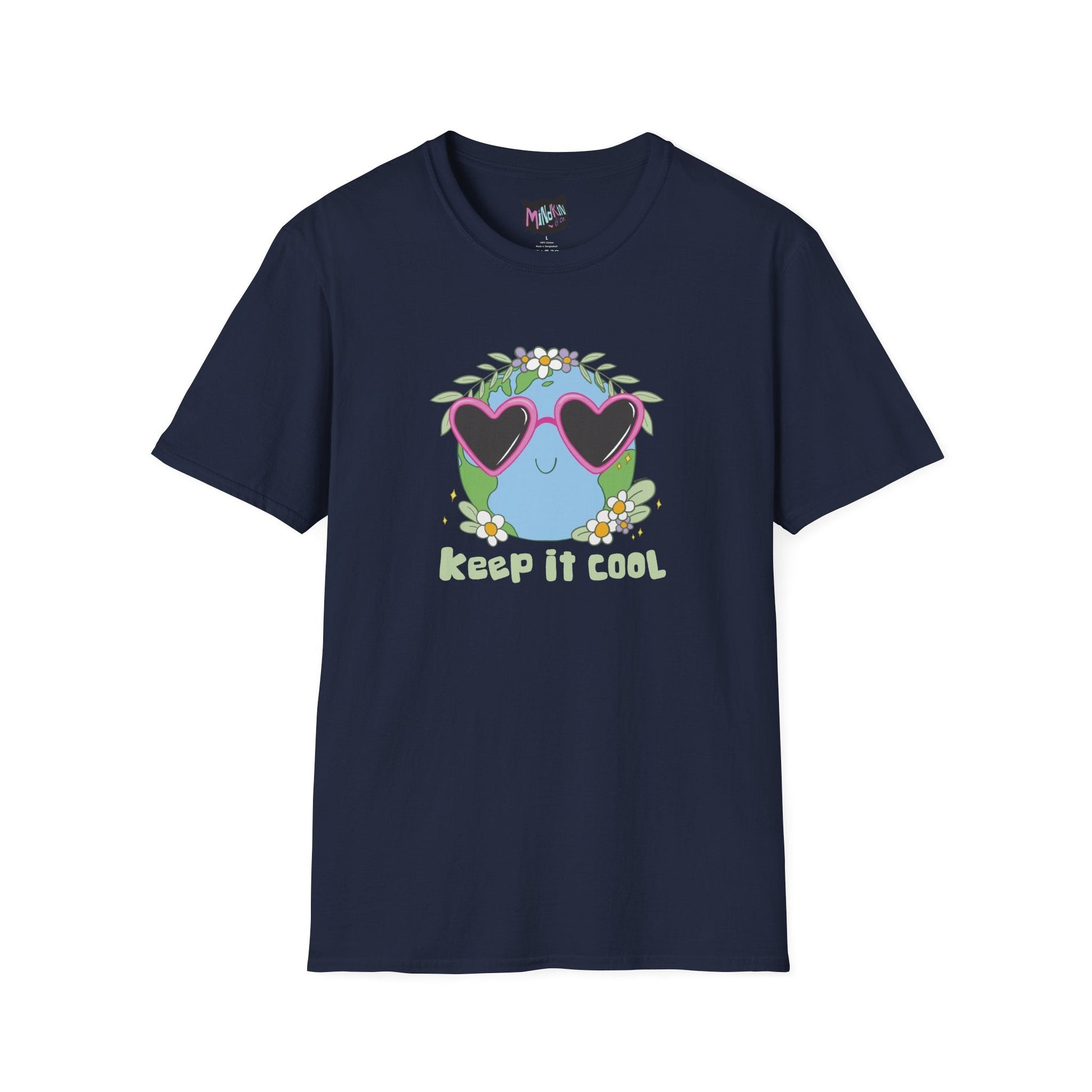 Keep It Cool Earth Graphic T-Shirt – Cute Heart Sunglasses Design Tee  Mindkin & Co. 