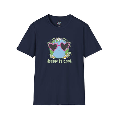 Keep It Cool Earth Graphic T-Shirt – Cute Heart Sunglasses Design Tee  Mindkin & Co. 