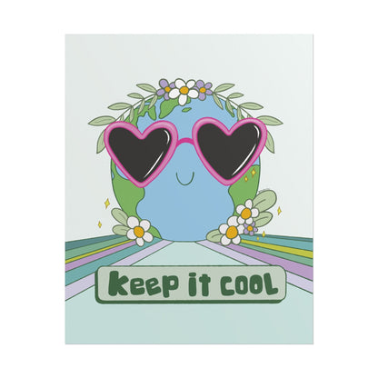 Keep It Cool Earth Poster – Retro Cute Planet Wall Art Print with Heart Sunglasses, Pastel Aesthetic Home Decor, Nature Illustration Gift Mindkin & Co