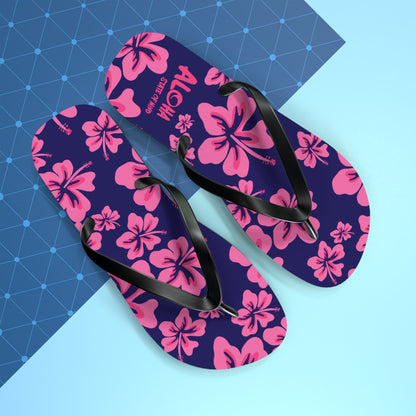 Hibiscus Aloha Flip Flops - Tropical Pink Floral Beach Sandals  Mindkin & Co. 