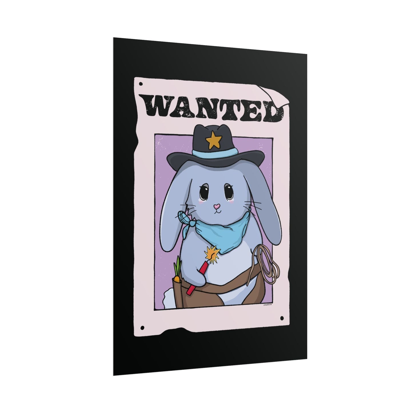 Wanted: Haretrigger Jane Bunny Art Print - Cute Whimsical Western Rabbit Wall Art  Mindkin & Co. 