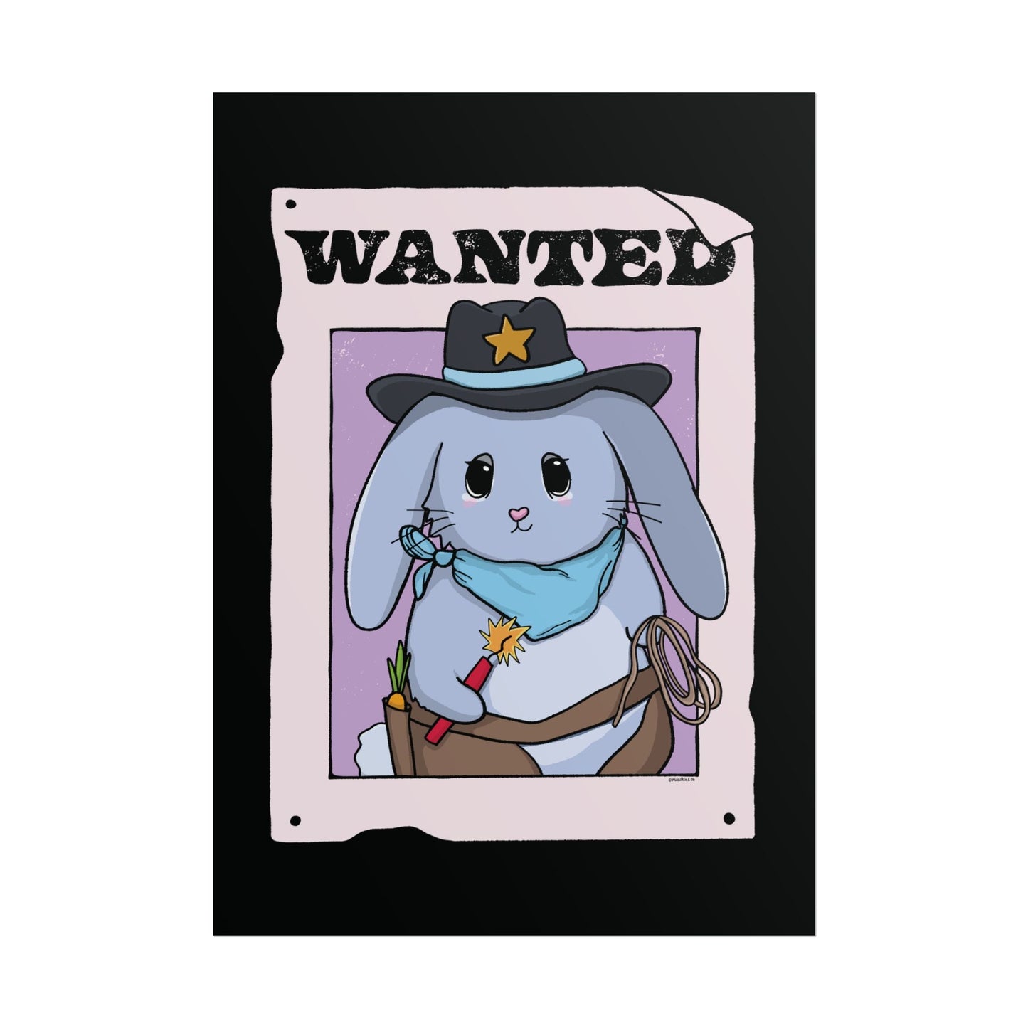Wanted: Haretrigger Jane Bunny Art Print - Cute Whimsical Western Rabbit Wall Art  Mindkin & Co. 