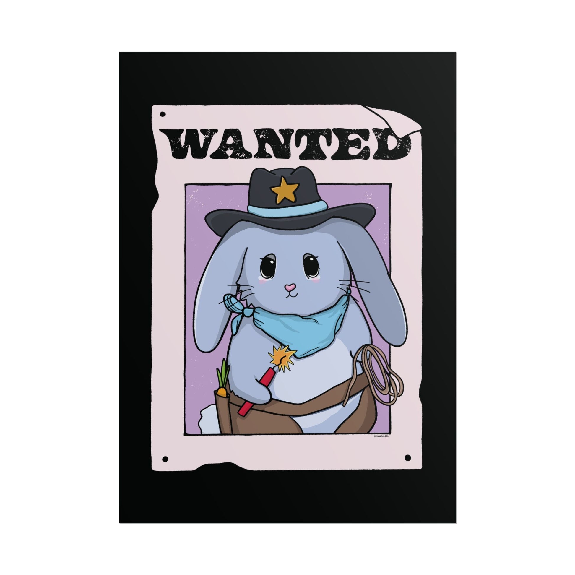 Wanted: Haretrigger Jane Bunny Art Print - Cute Whimsical Western Rabbit Wall Art  Mindkin & Co. 
