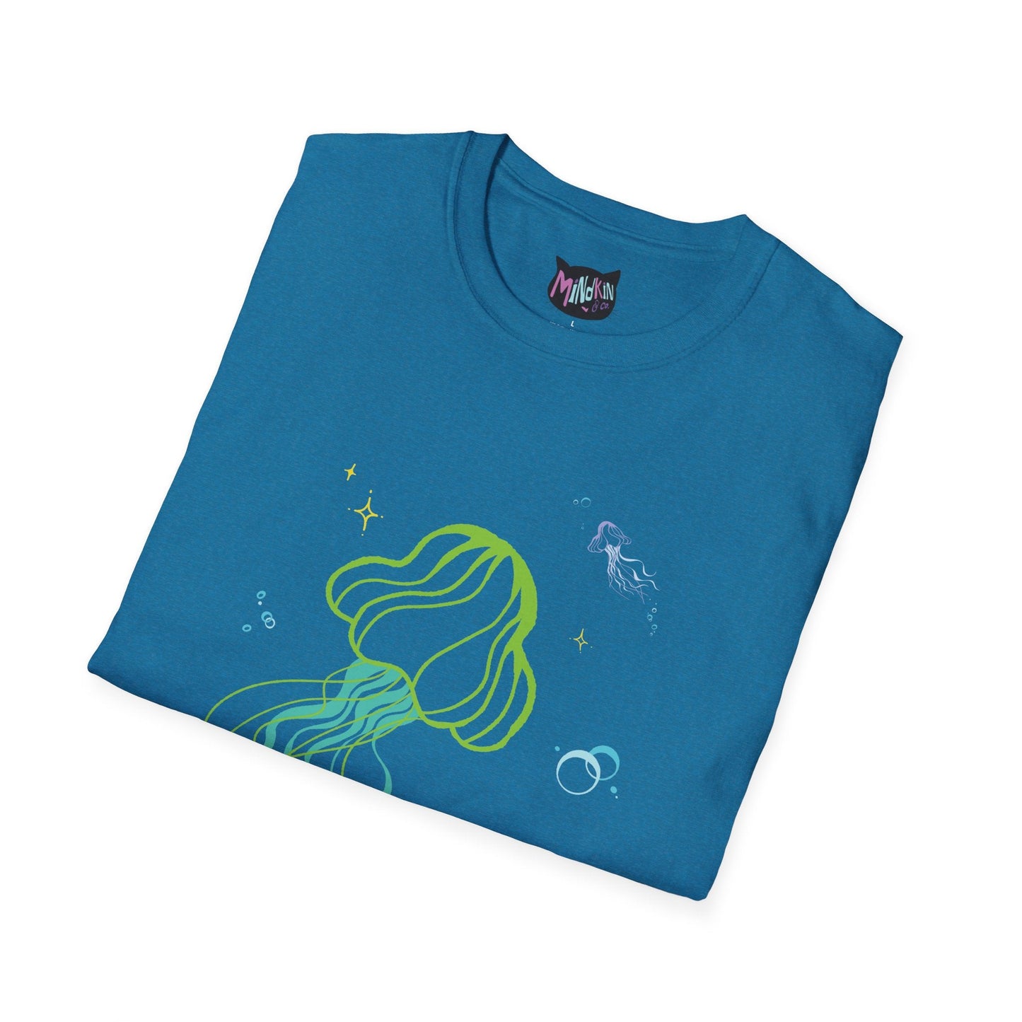 Jellyfish Graphic T-Shirt - Neon Ocean Minimalist Tee  Mindkin & Co. 