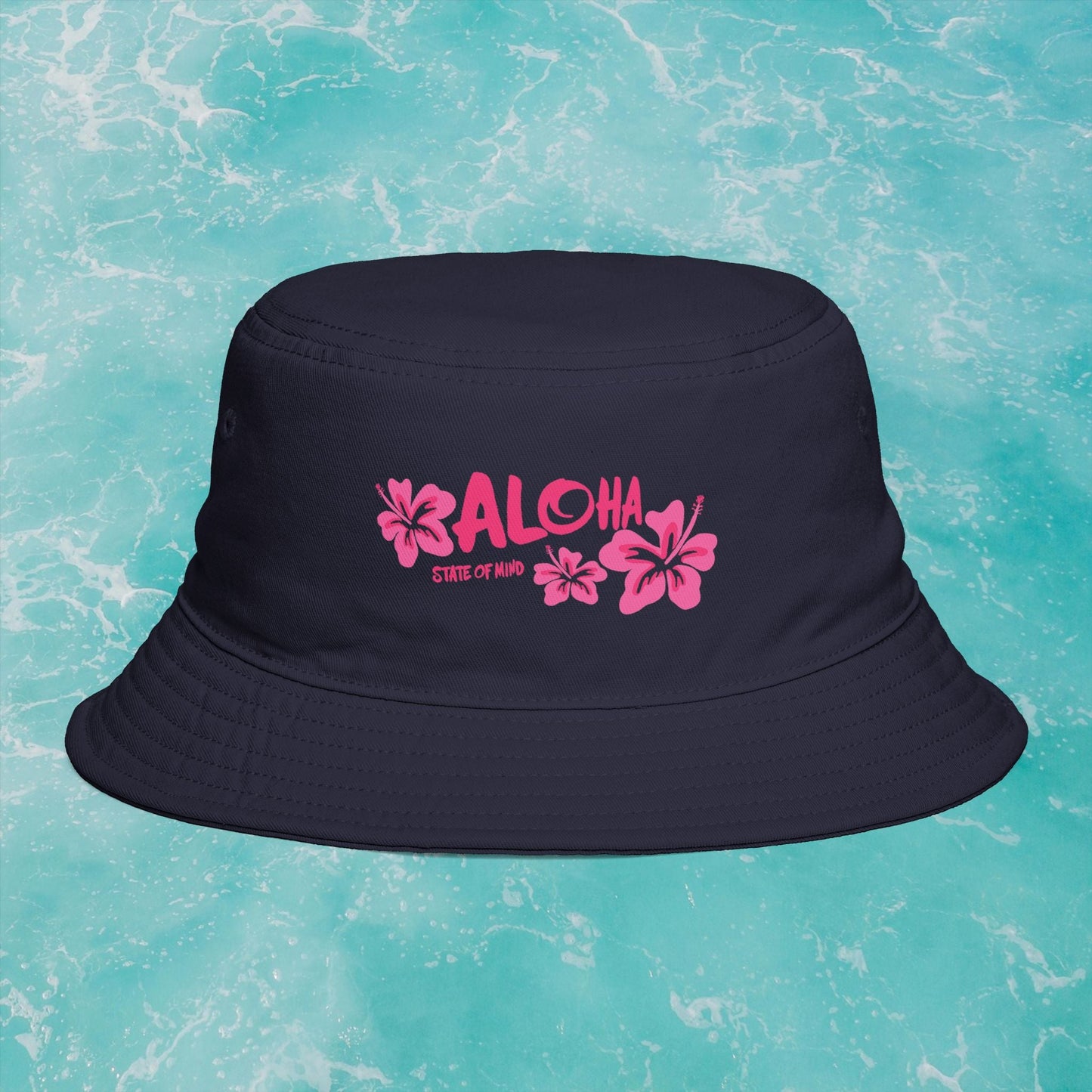 Aloha State of Mind Bucket Hat - Limited Release Design - Pink Hibiscus Tropical Vacation Summer Sun Hat  Mindkin & Co. 
