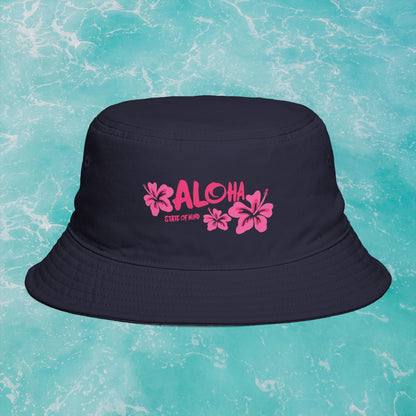 Aloha State of Mind Bucket Hat - Limited Release Design - Pink Hibiscus Tropical Vacation Summer Sun Hat  Mindkin & Co. 