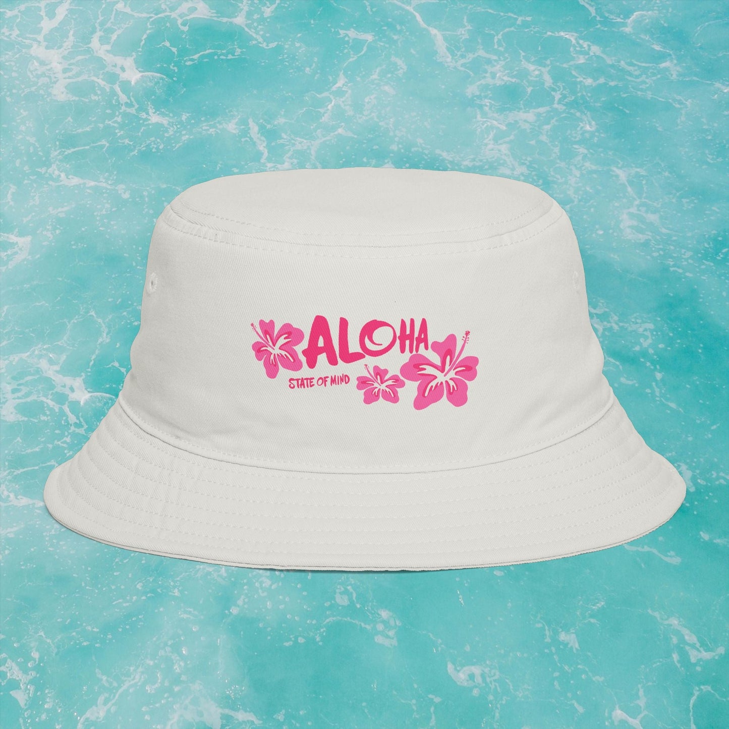 Aloha State of Mind Bucket Hat - Limited Release Design - Pink Hibiscus Tropical Vacation Summer Sun Hat  Mindkin & Co. 