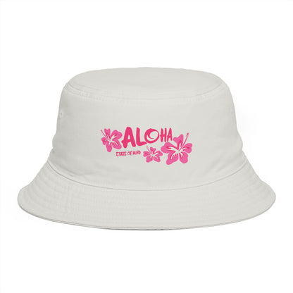 Aloha State of Mind Bucket Hat - Limited Release Design - Pink Hibiscus Tropical Vacation Summer Sun Hat  Mindkin & Co. 