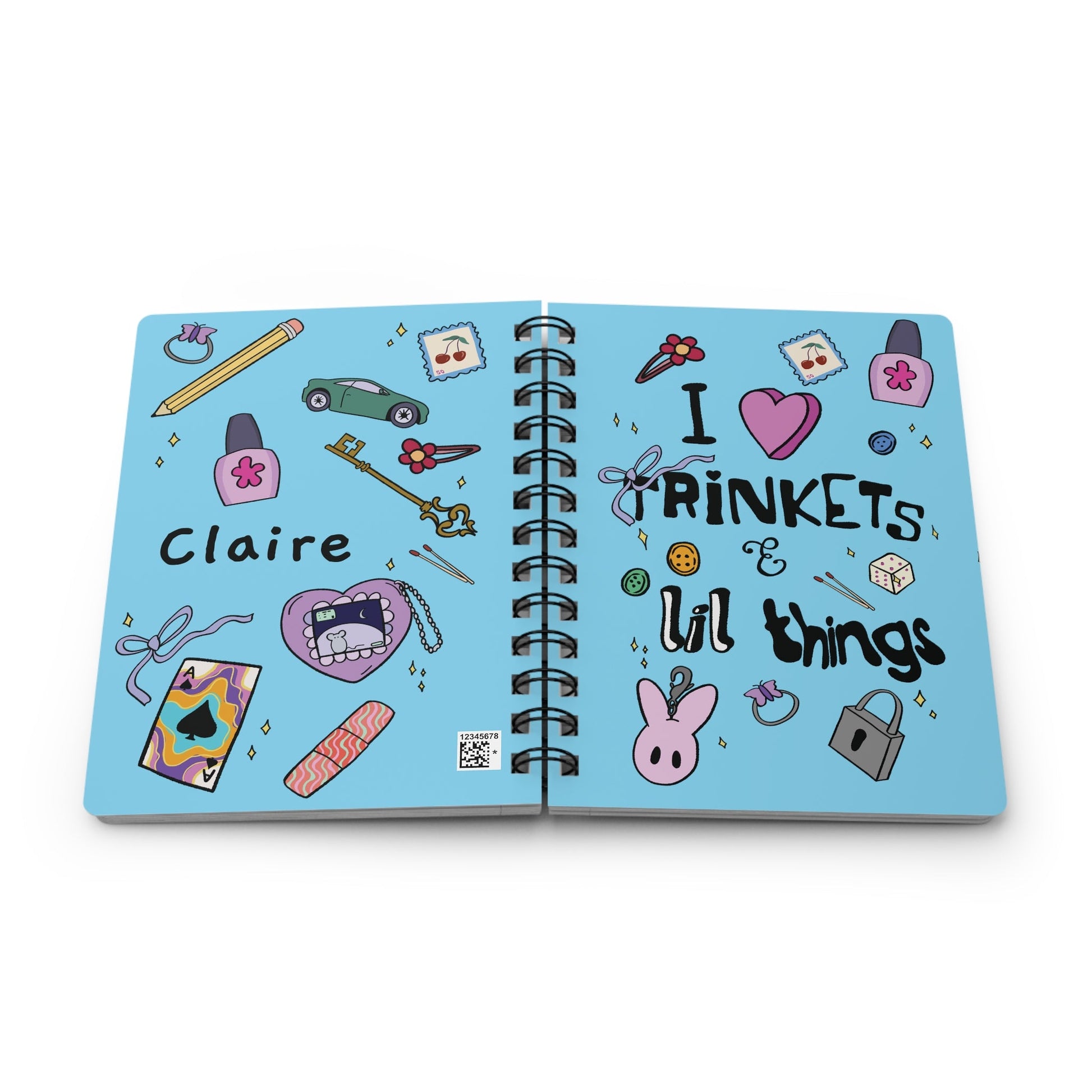 Personalized Spiral Notebook for Teens - I Heart Trinkets Hand-Drawn Journal  Mindkin & Co. 