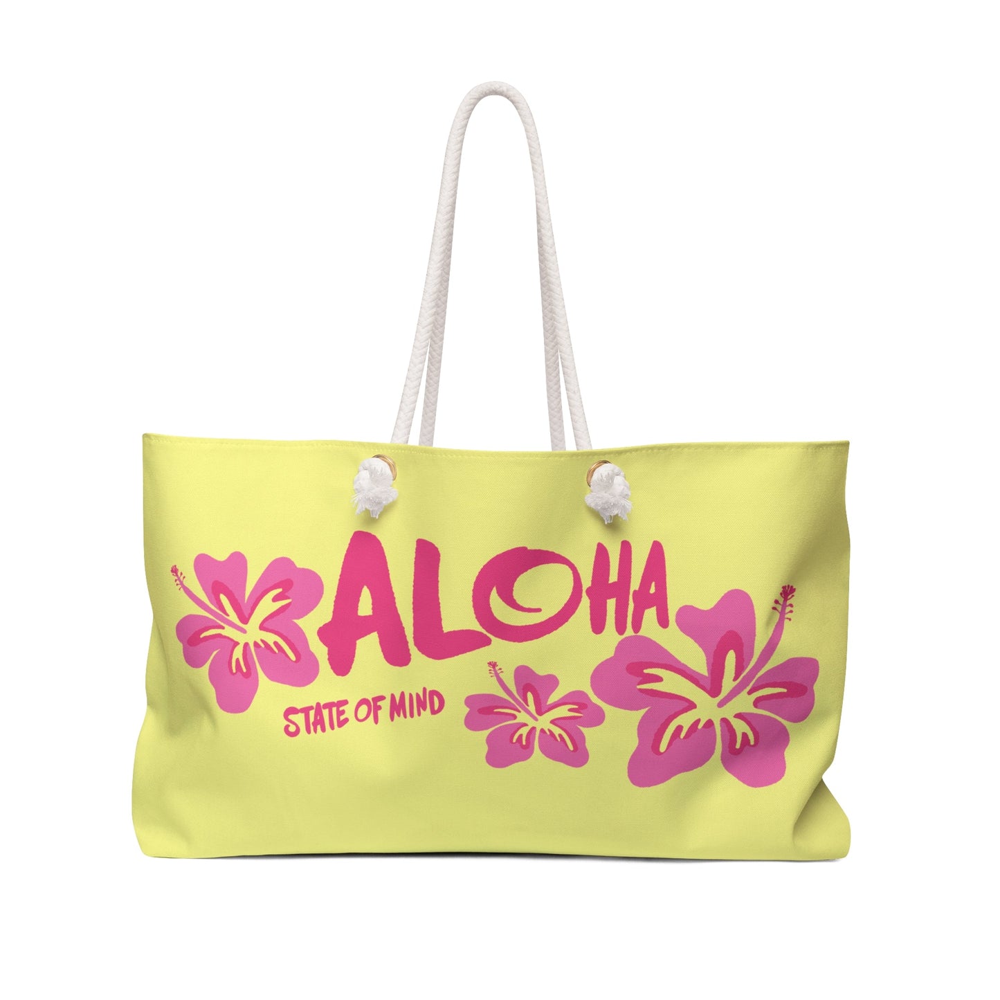 Aloha State of Mind Beach Bag - Tropical Hibiscus Hawaiian Vacation Weekender Tote Bag  Mindkin & Co. 