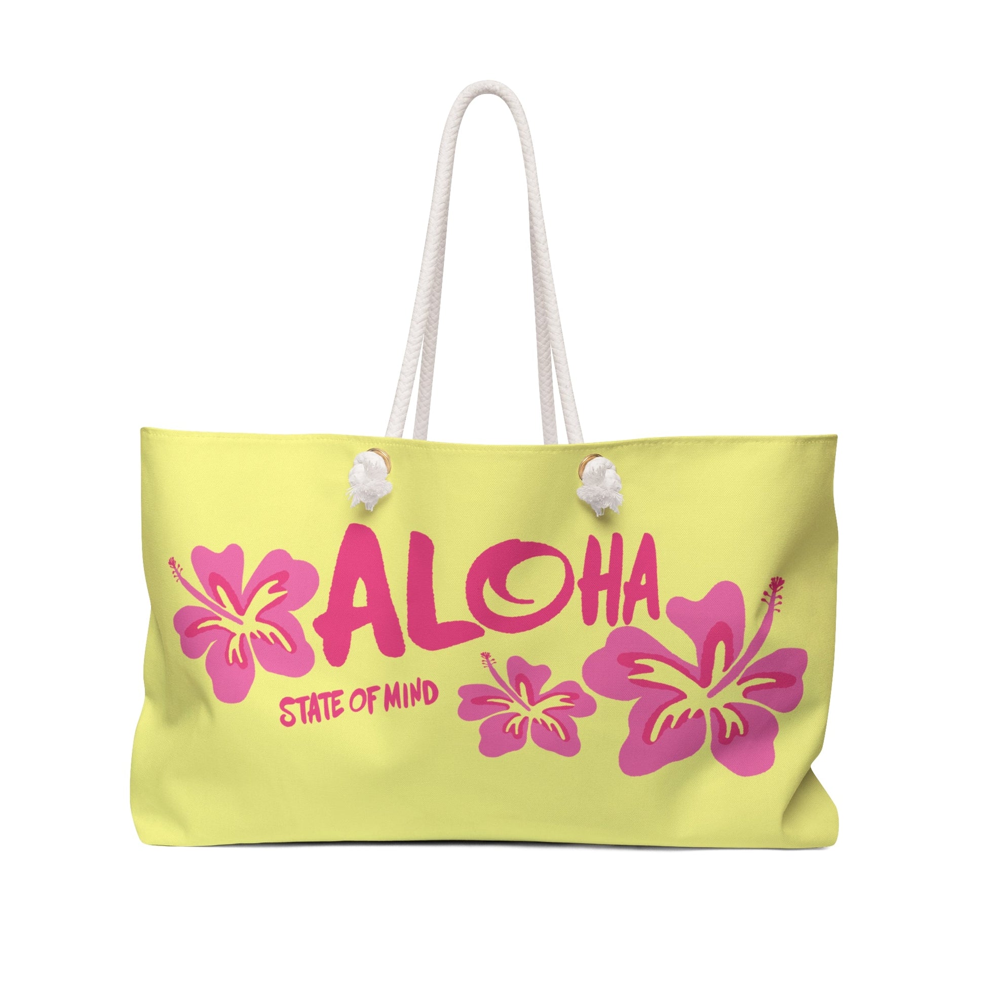 Aloha State of Mind Beach Bag - Tropical Hibiscus Hawaiian Vacation Weekender Tote Bag  Mindkin & Co. 