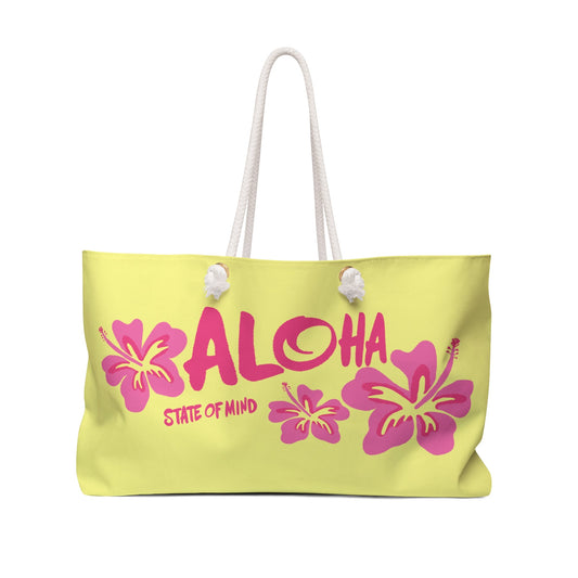 Aloha State of Mind Beach Bag - Tropical Hibiscus Hawaiian Vacation Weekender Tote Bag  Mindkin & Co. 