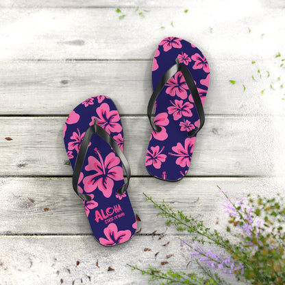 Hibiscus Aloha Flip Flops - Tropical Pink Floral Beach Sandals  Mindkin & Co. 