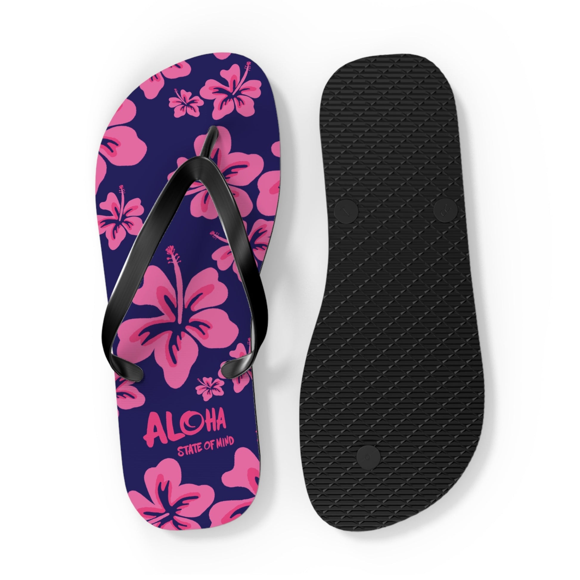 Hibiscus Aloha Flip Flops - Tropical Pink Floral Beach Sandals  Mindkin & Co. 