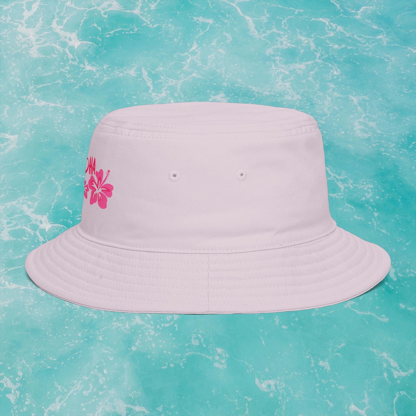 Aloha State of Mind Bucket Hat - Limited Release Design - Pink Hibiscus Tropical Vacation Summer Sun Hat  Mindkin & Co. 