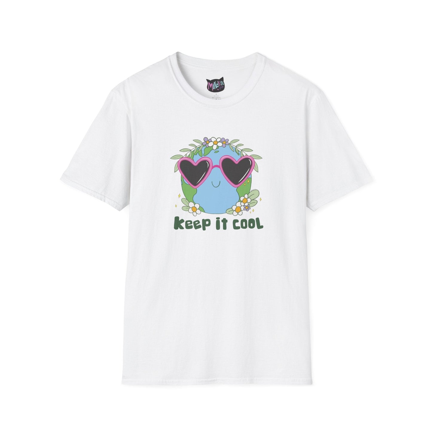 Keep It Cool Earth Graphic T-Shirt – Cute Heart Sunglasses Design Tee  Mindkin & Co. 