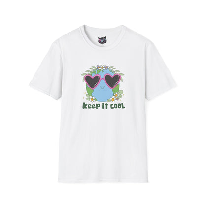 Keep It Cool Earth Graphic T-Shirt – Cute Heart Sunglasses Design Tee  Mindkin & Co. 