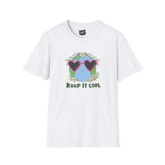 Keep It Cool Earth Graphic T-Shirt – Cute Heart Sunglasses Design Tee  Mindkin & Co. 