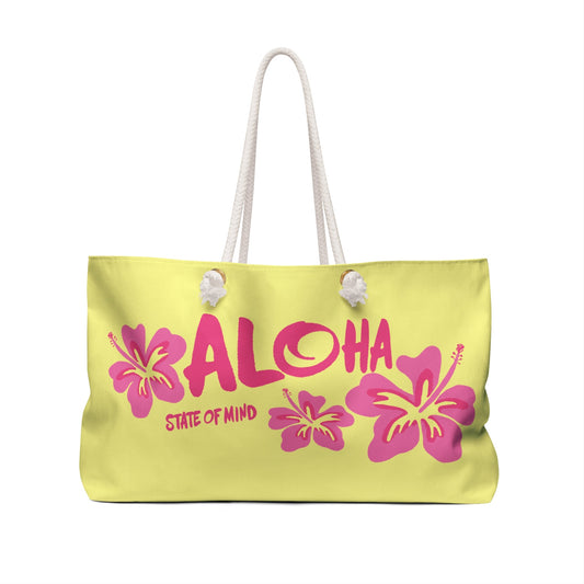 Aloha State of Mind Beach Bag - Tropical Hibiscus Hawaiian Vacation Weekender Tote Bag  Mindkin & Co. 