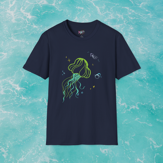 Jellyfish Graphic T-Shirt - Neon Ocean Minimalist Tee  Mindkin & Co. 