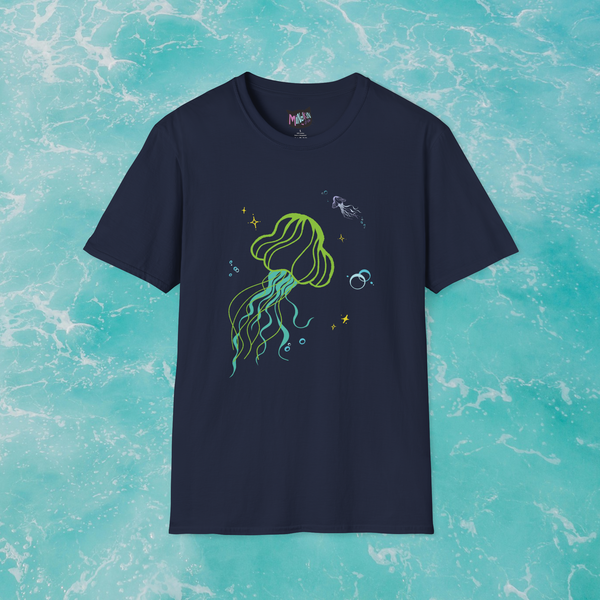 Jellyfish Graphic T-Shirt - Neon Ocean Minimalist Tee  Mindkin & Co. 