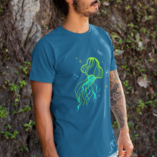 Neon Jellyfish Graphic T-Shirt - Ocean Marine Life Beach Minimalist Tee  Mindkin & Co. 