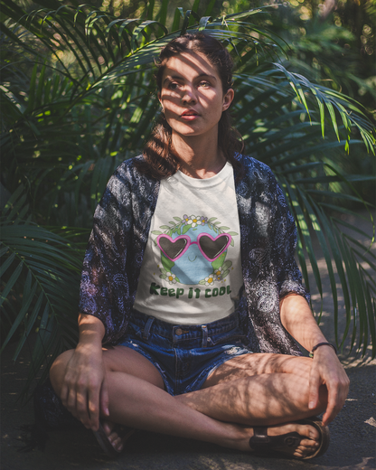 Keep It Cool Earth Graphic T-Shirt – Cute Heart Sunglasses Design Tee  Mindkin & Co. 