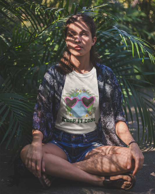Keep It Cool Earth Graphic T-Shirt – Cute Heart Sunglasses Design Tee  Mindkin & Co. 