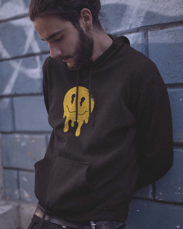 Overstimulated Graphic Hoodie – Hand-Drawn Smiley Design Mindkin & Co